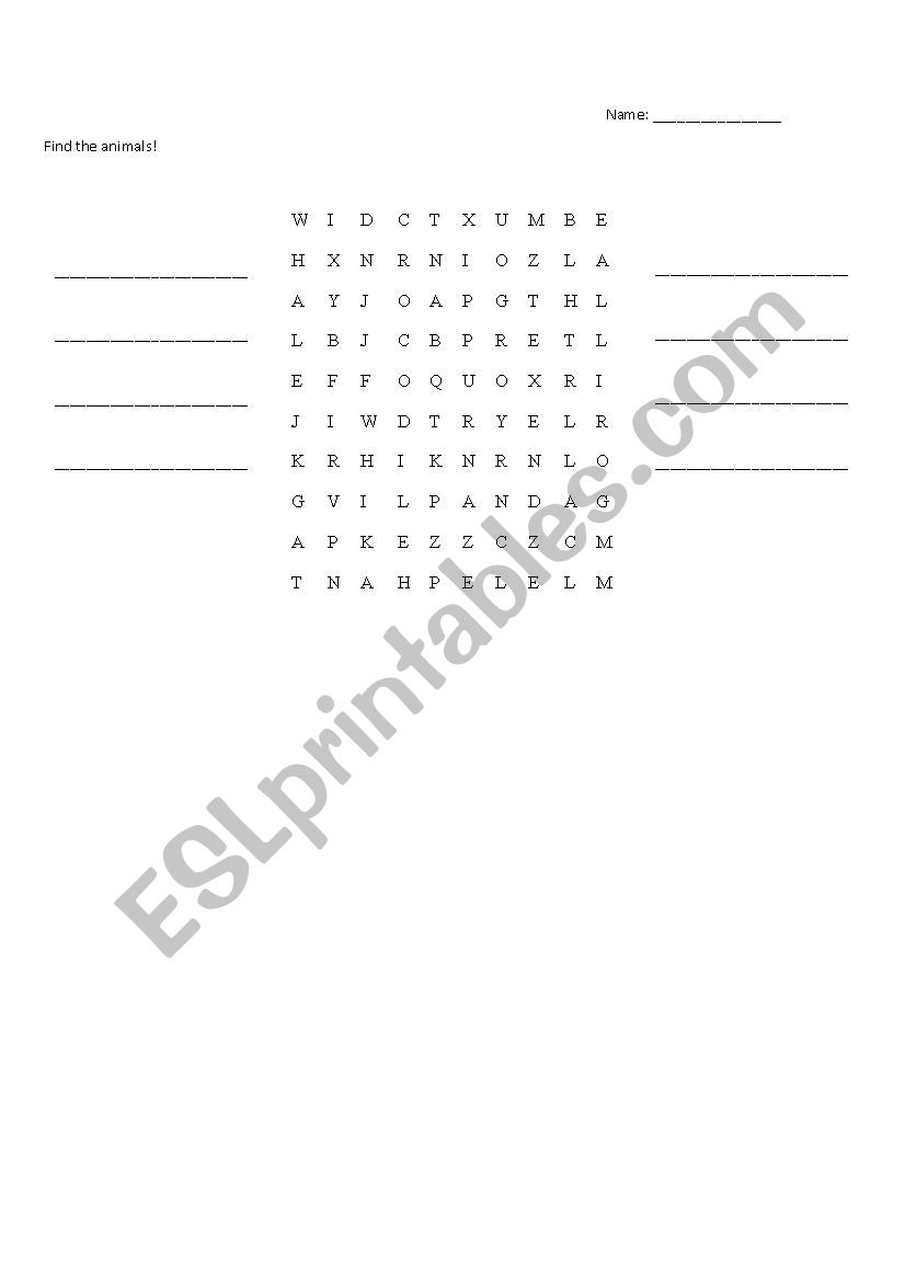 Word search puzzle about endangered animals