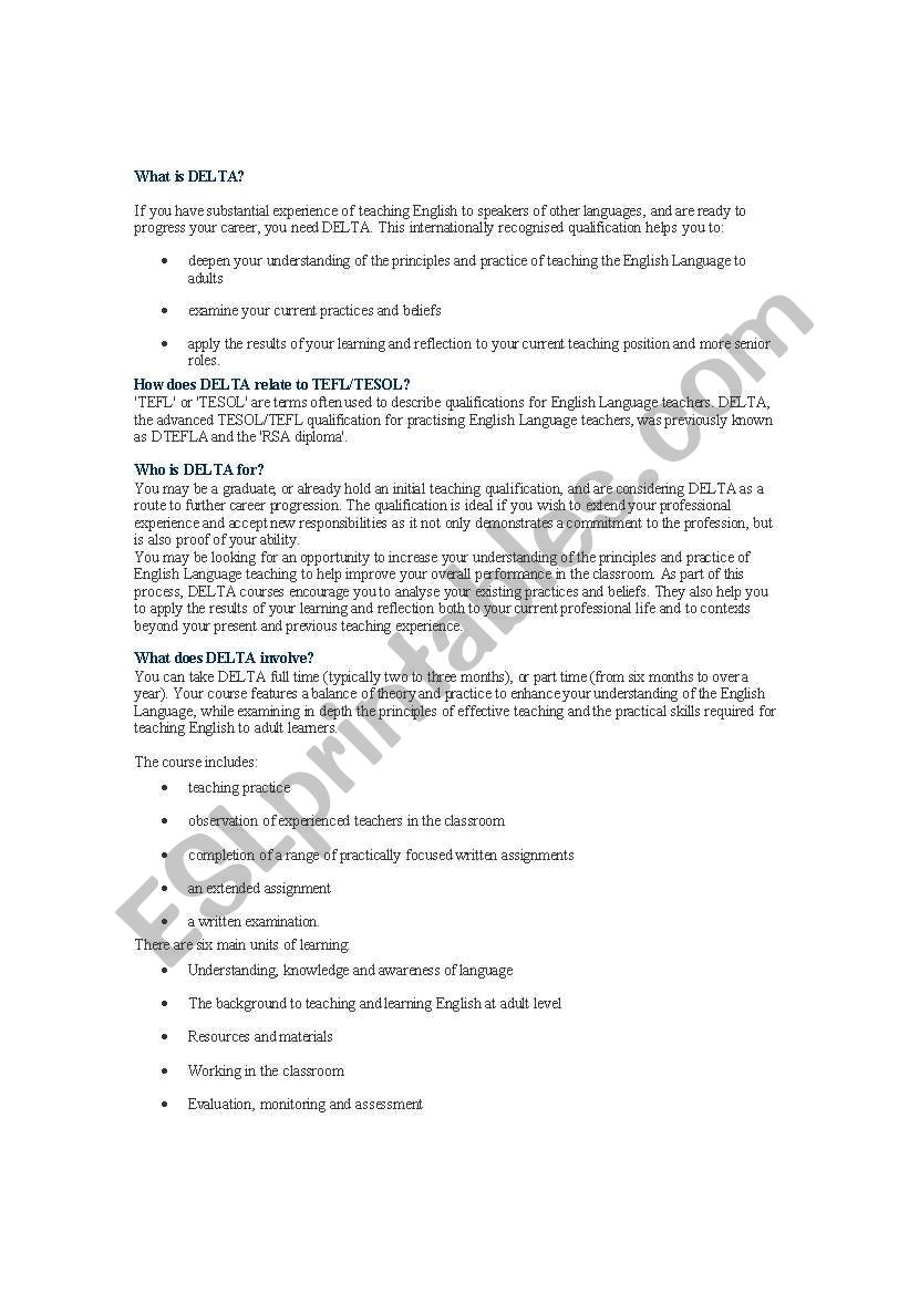 DELTA worksheet