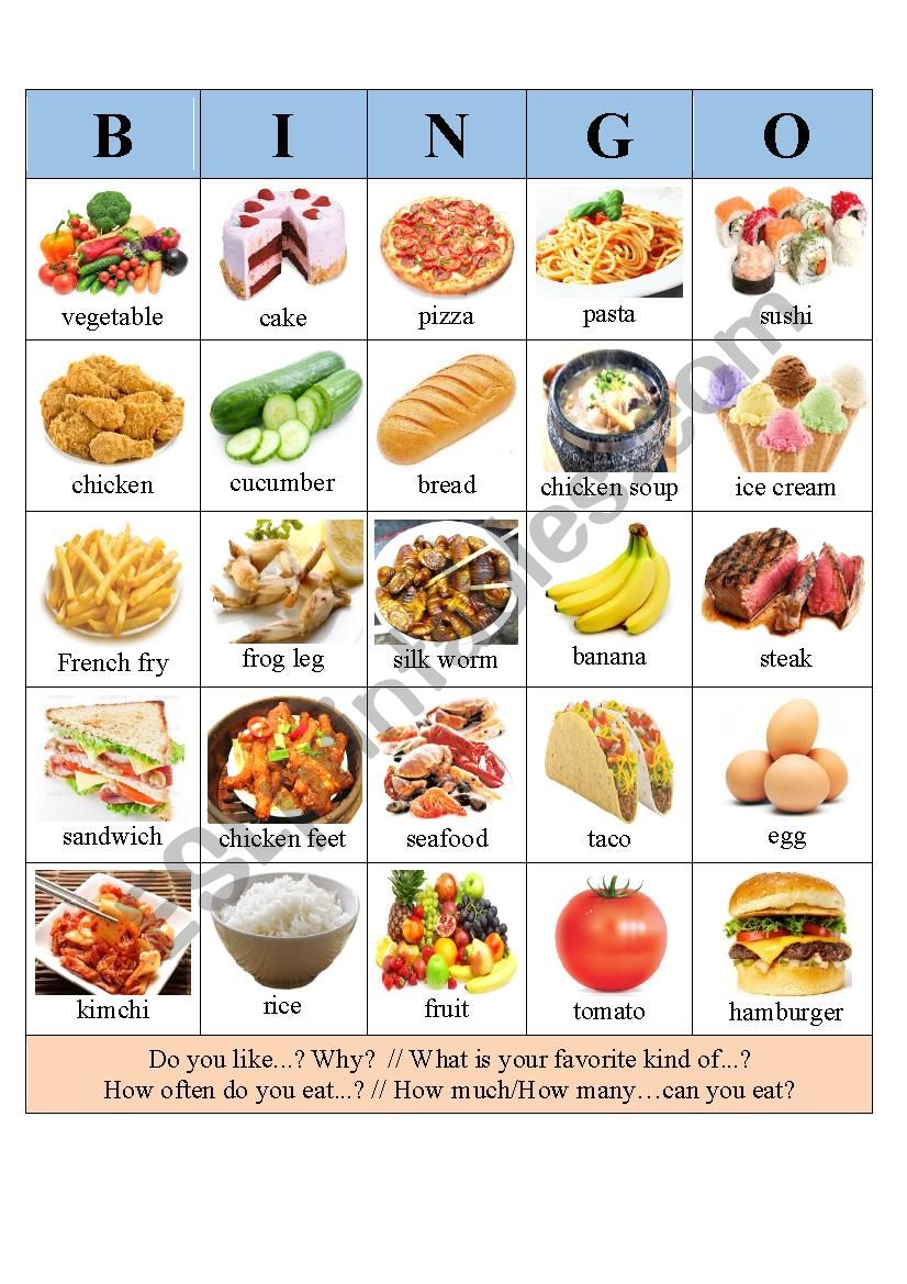 Food Bingo worksheet