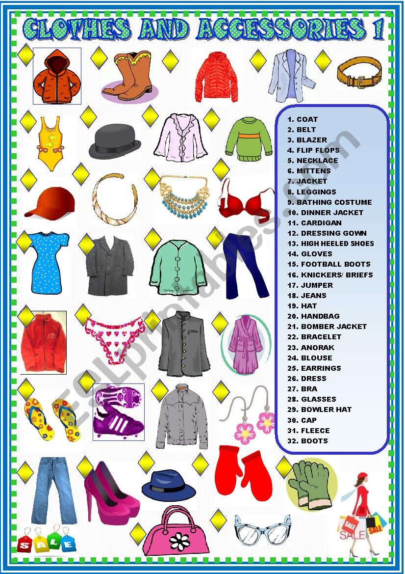 Clothes and accessories : matching 1 - ESL worksheet by spied-d-aignel