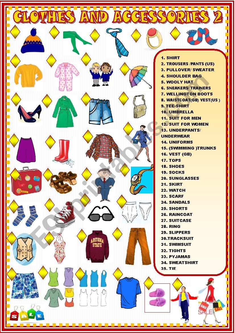 vocabulary worksheet clothes