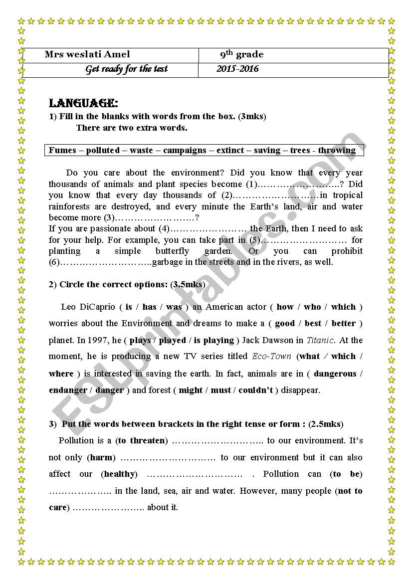 review for 9th form tunisian programme