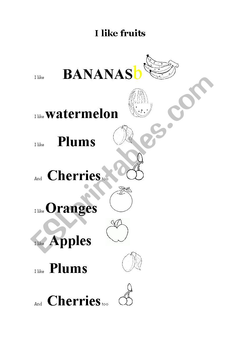 Fruits names worksheet