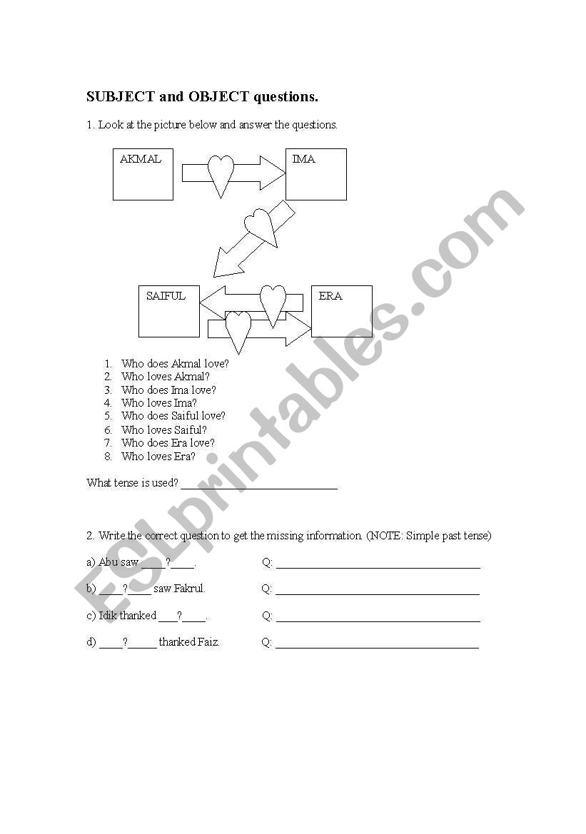 Subject Object Questios worksheet