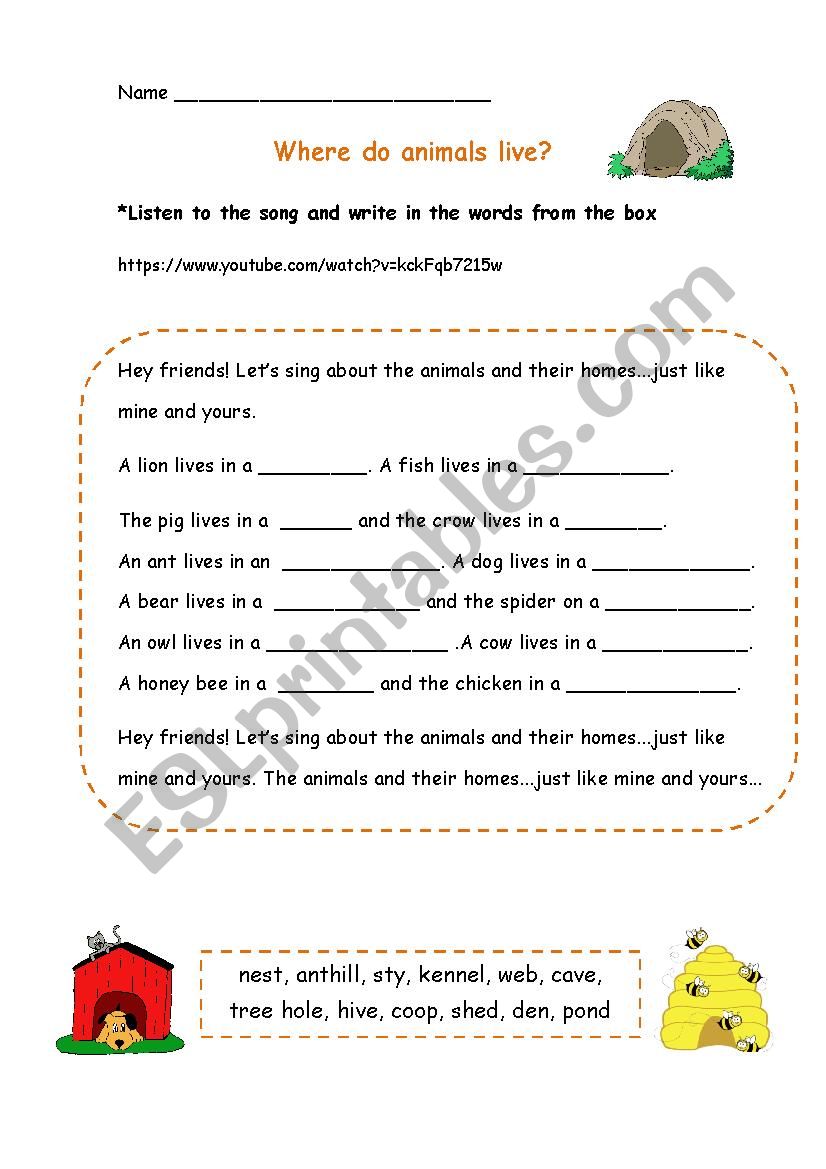 Animal Homes worksheet