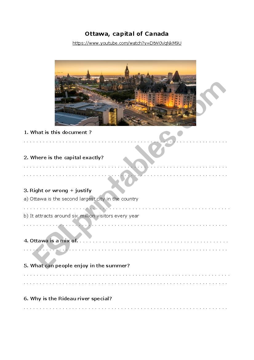 Ottawa, vacation travel worksheet