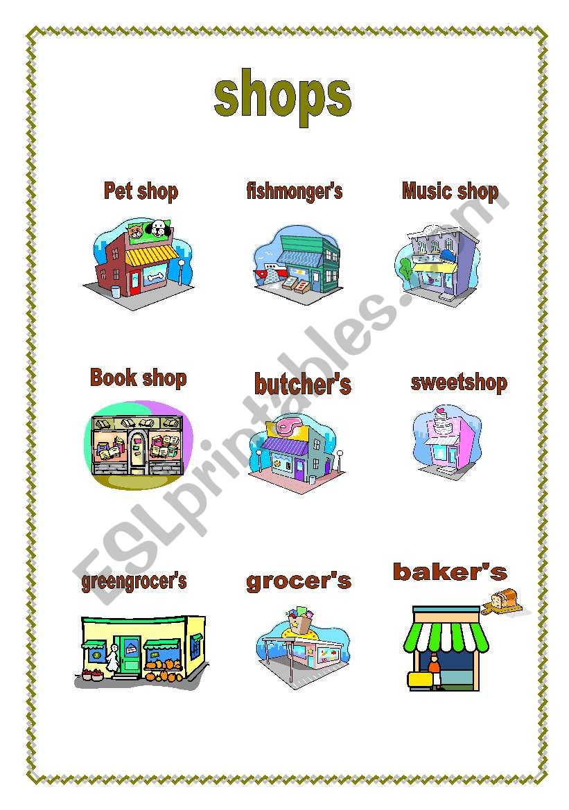 Shops worksheet