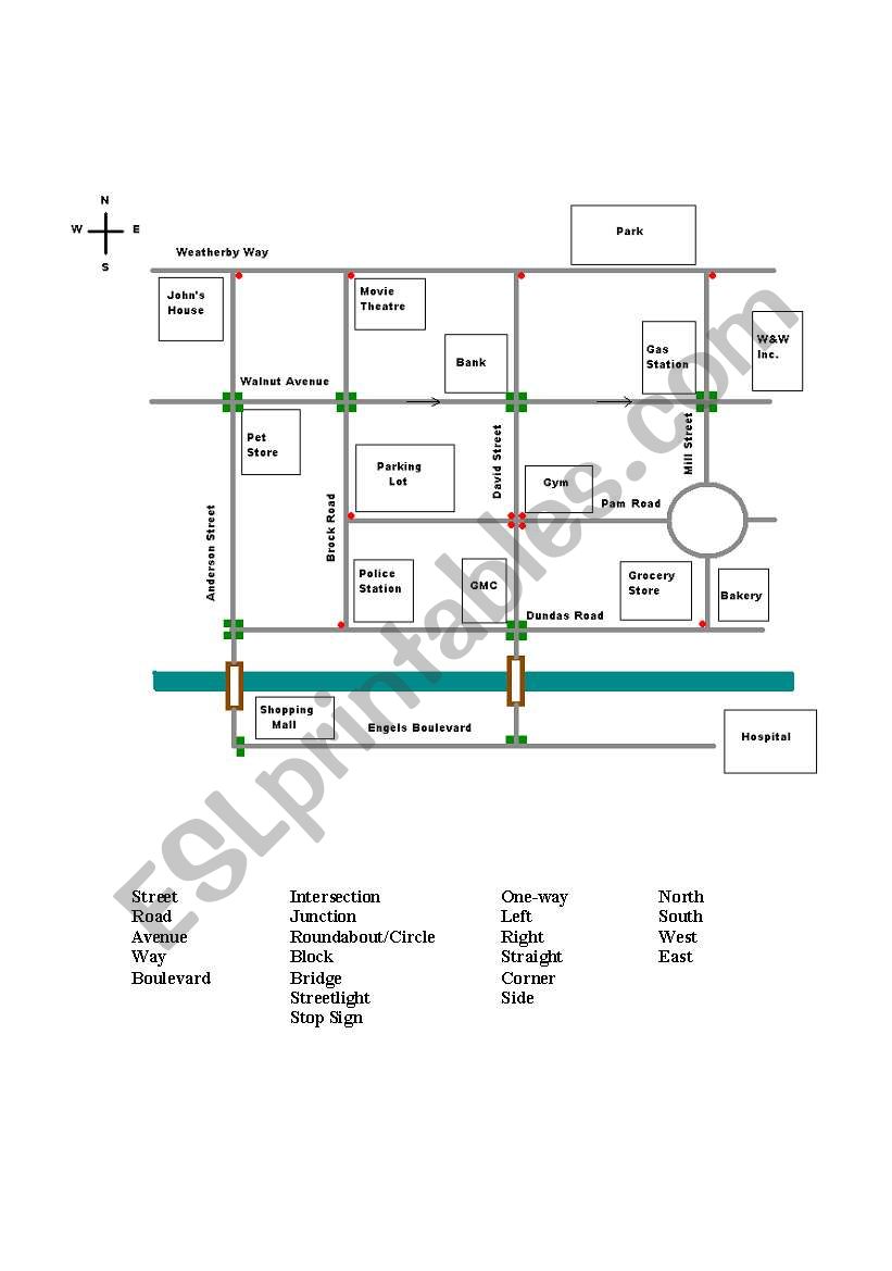 City Map with Vocab worksheet