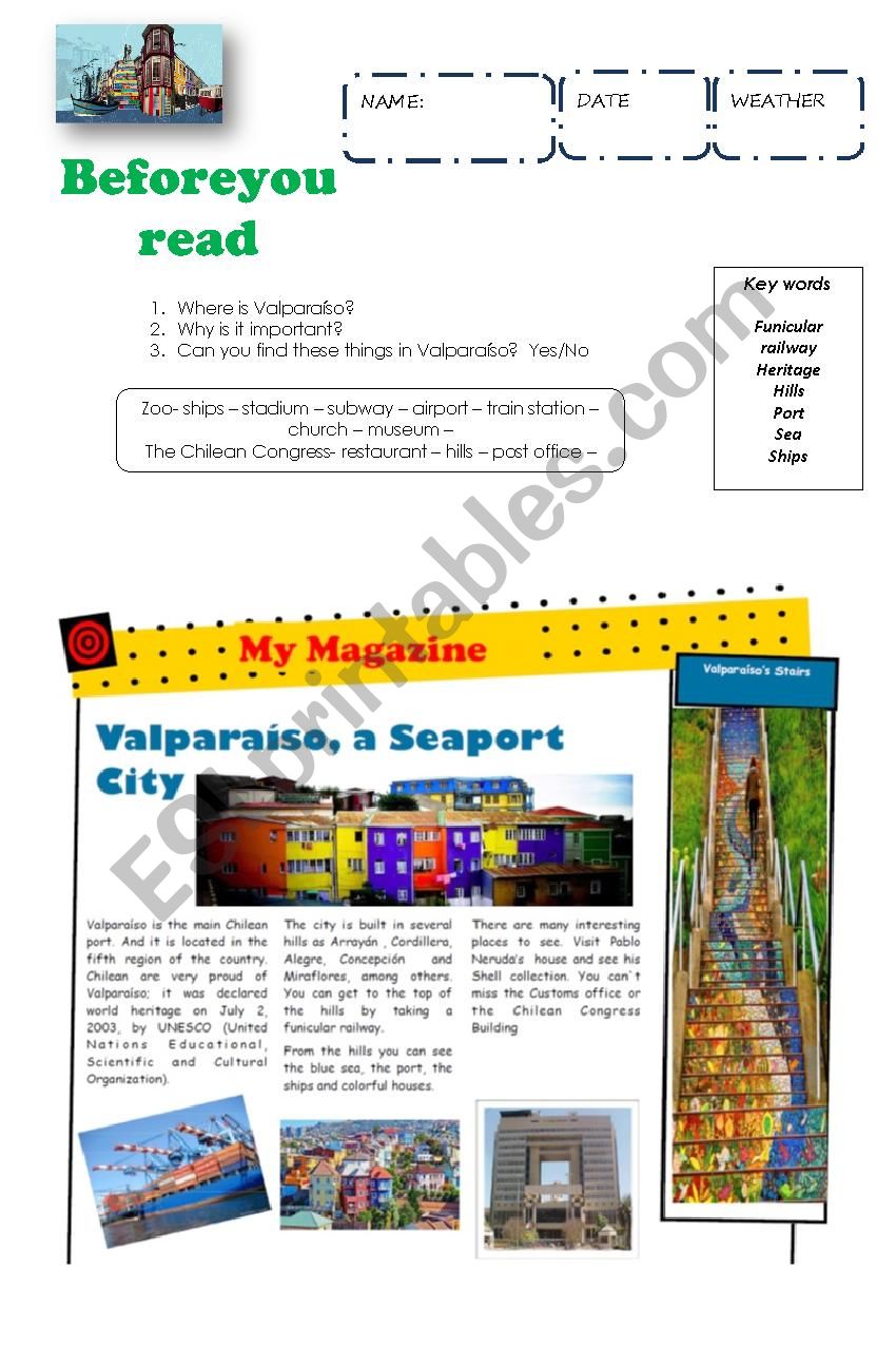 ValparaÃ­so, Chile (Reading) worksheet