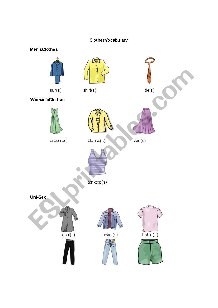 Clothes Picture worksheet