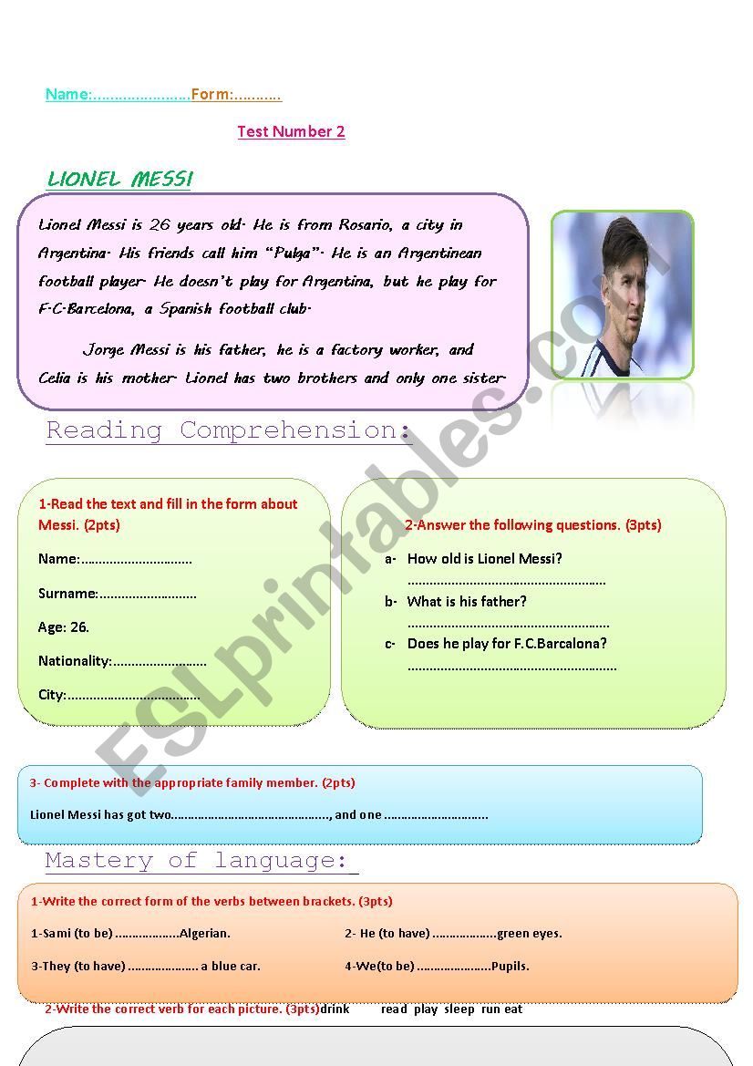 lionel messi worksheet