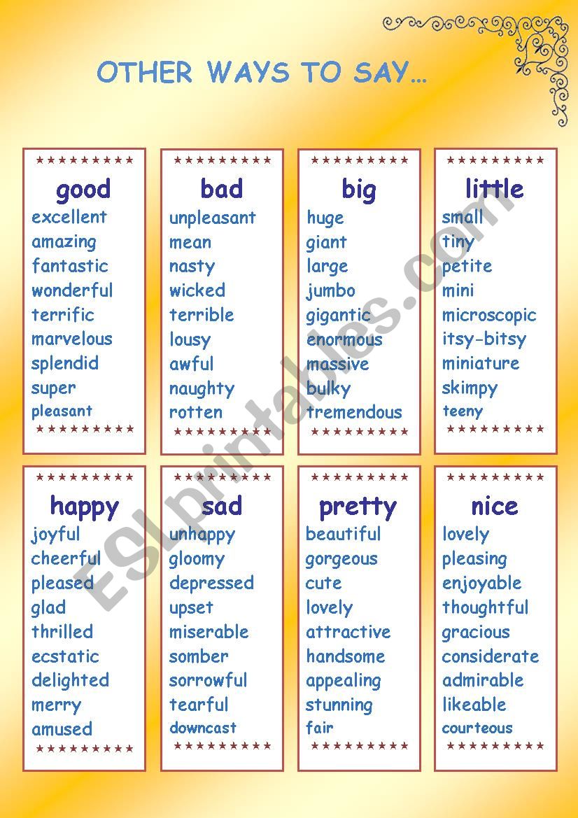 other ways to say.... worksheet
