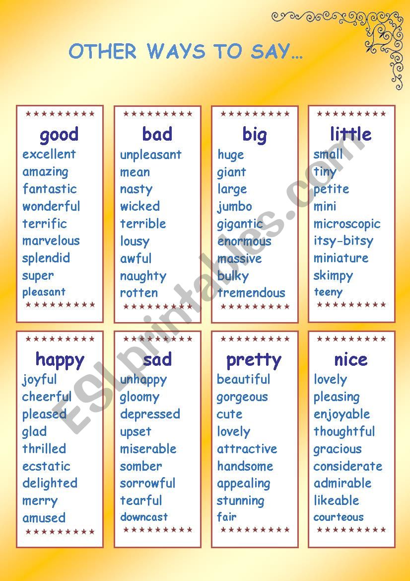 other ways to say.... worksheet