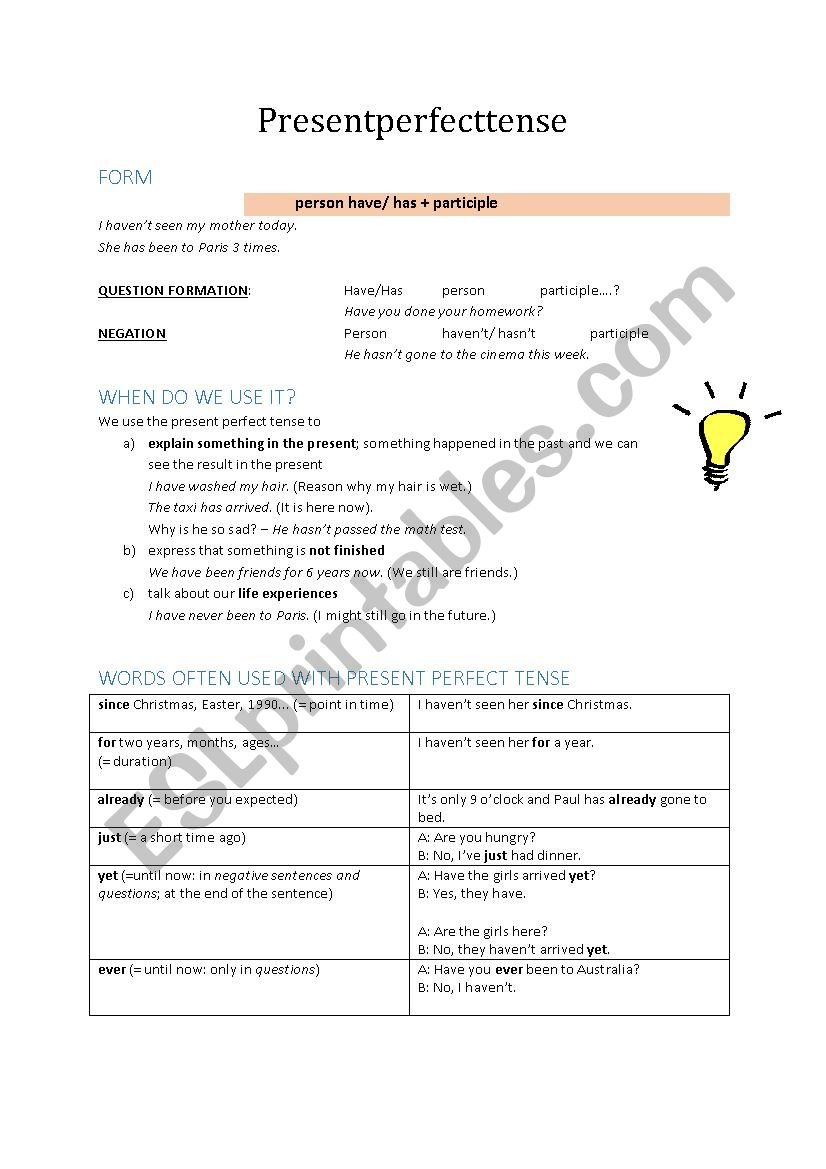 Present Perfect Tense worksheet