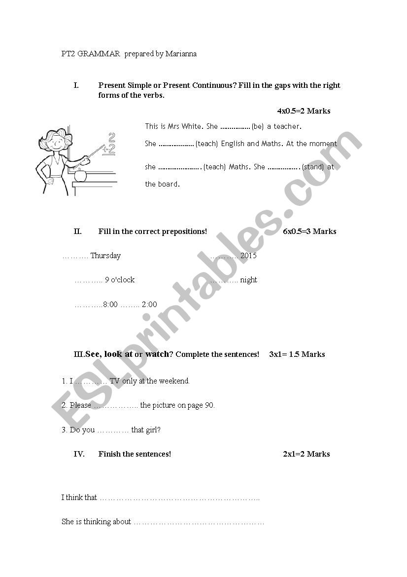 PT2 Grammar worksheet