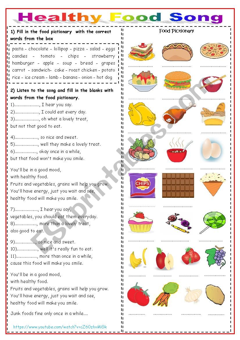 Healthy Food Song worksheet