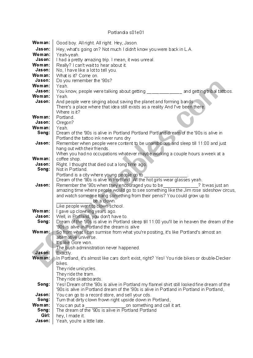 Portlandia English Excersize worksheet