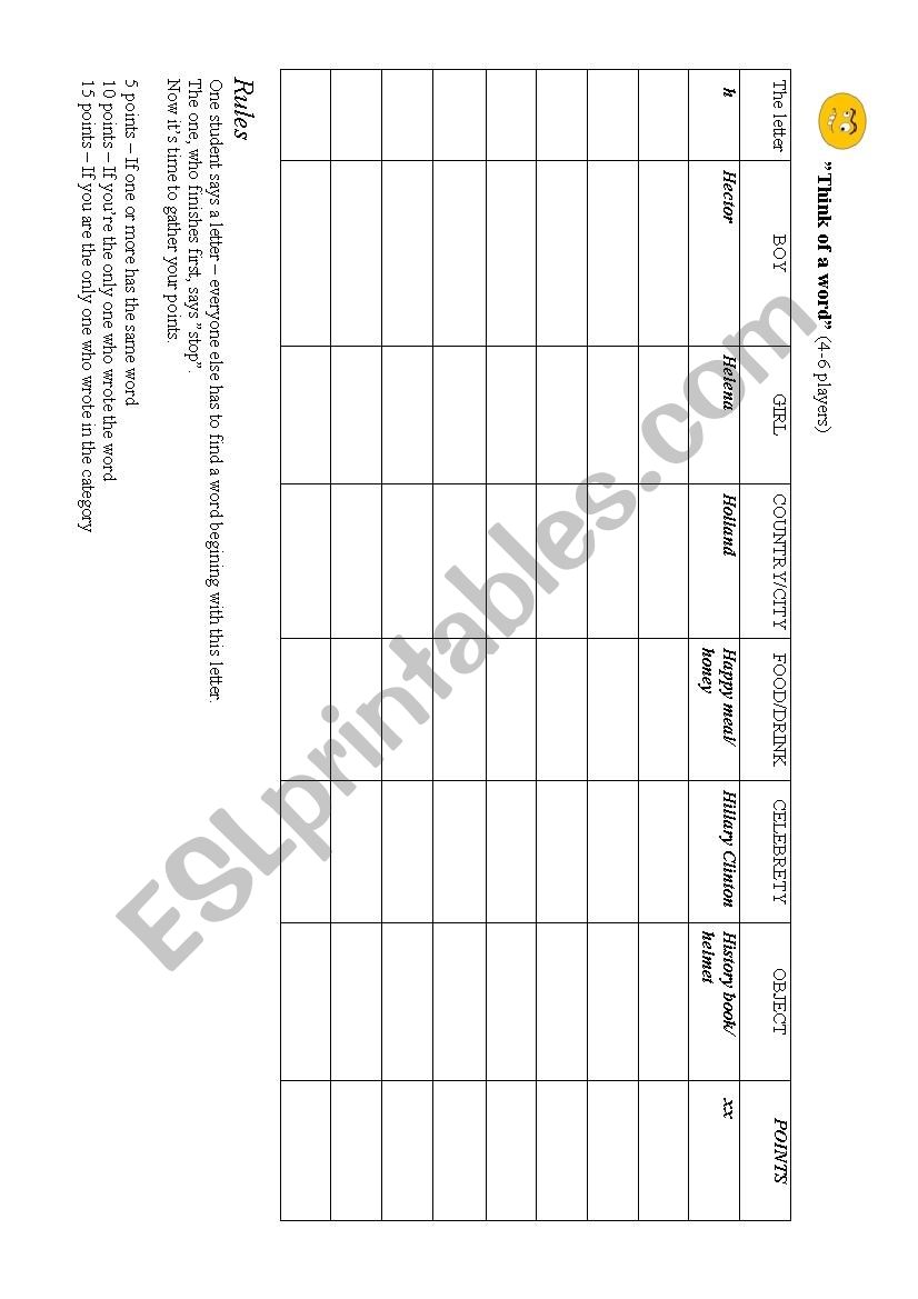 Think of a letter worksheet
