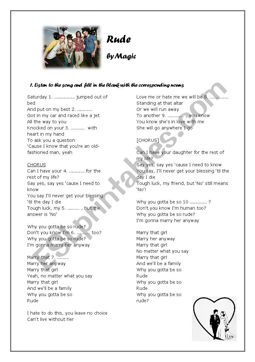 Rude by Magic worksheet