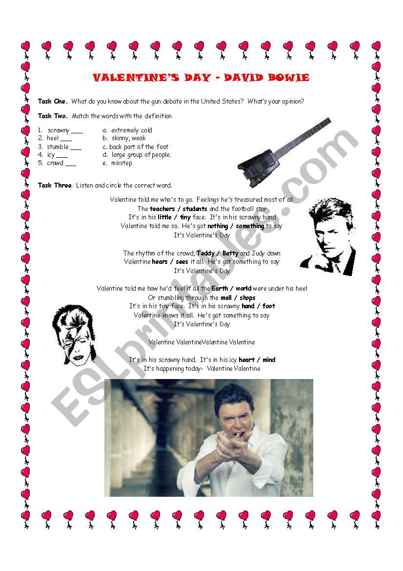 Valentines Day David Bowie worksheet