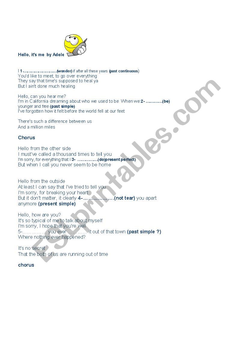 Hello by Adele worksheet