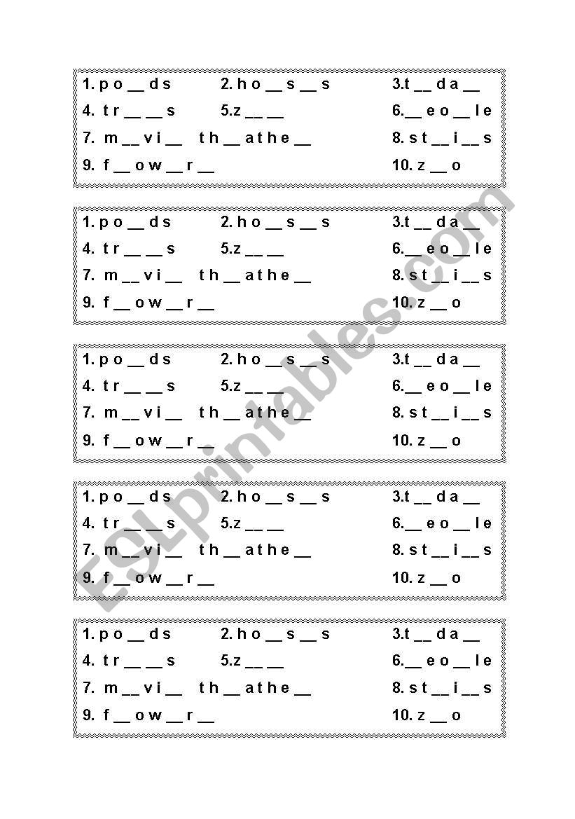 MISSING LETTERS worksheet