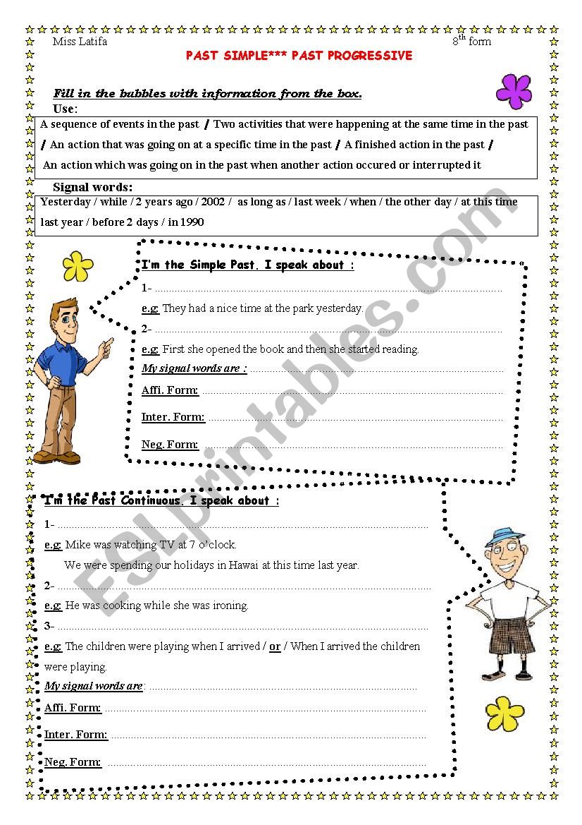 past simple past progressive worksheet