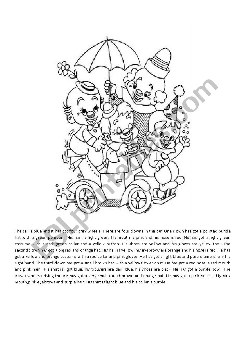 Clown colouring worksheet