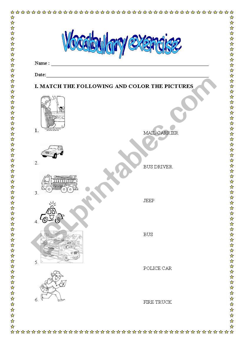 VOCABULARY EXERCISE worksheet