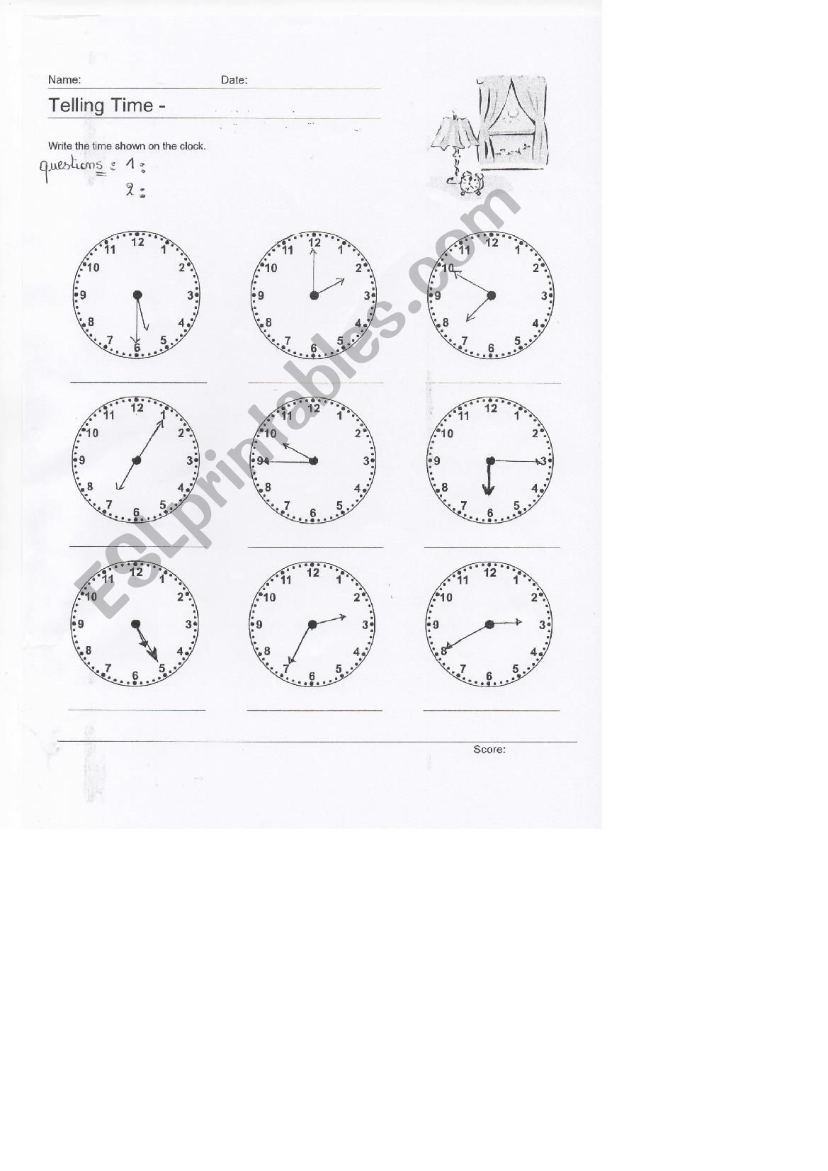 telling time worksheet