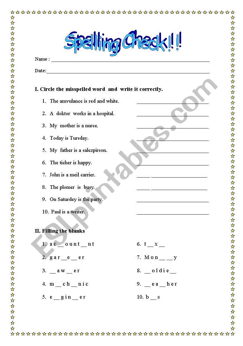 SPELLING CHECK worksheet