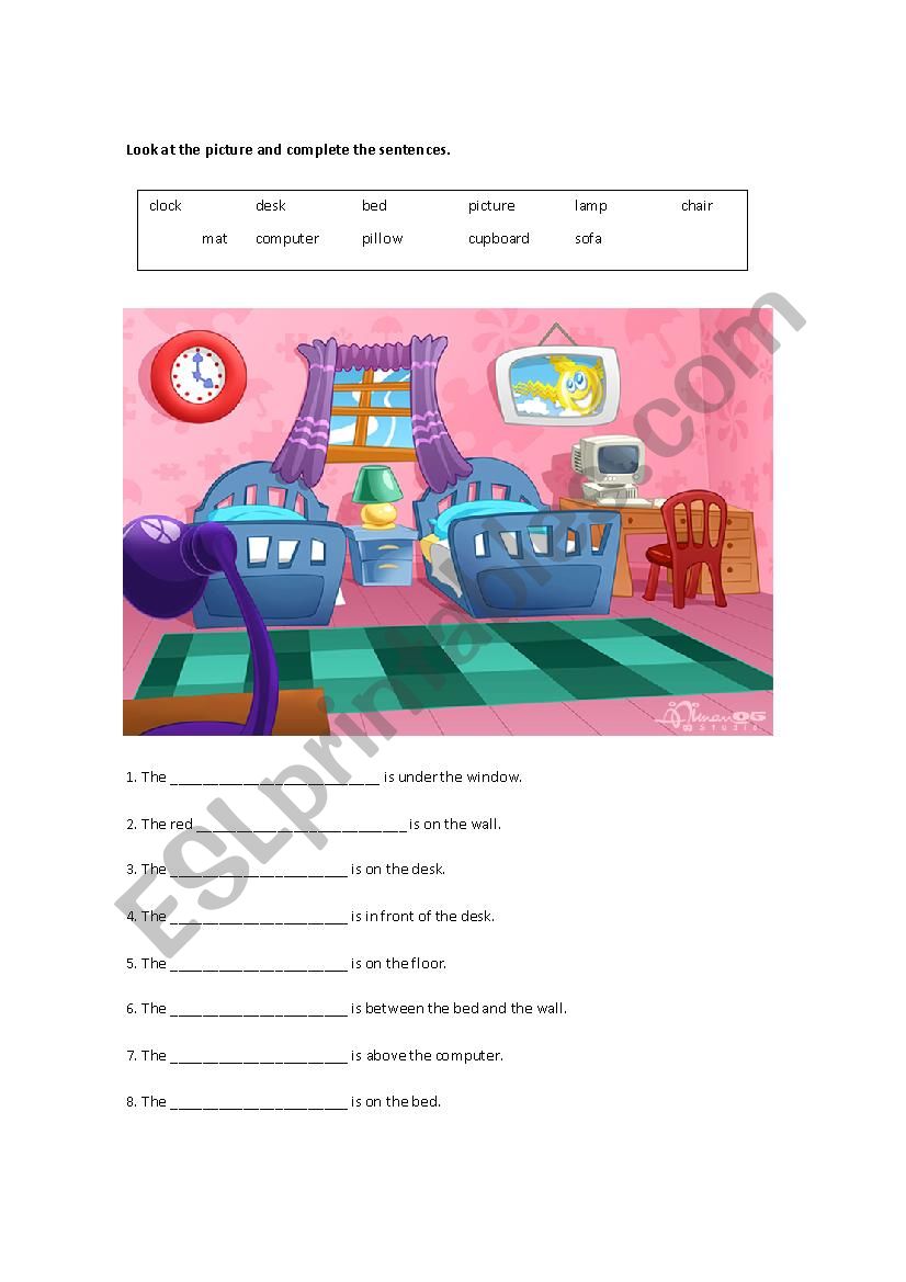 Bedroom vocabulary worksheet