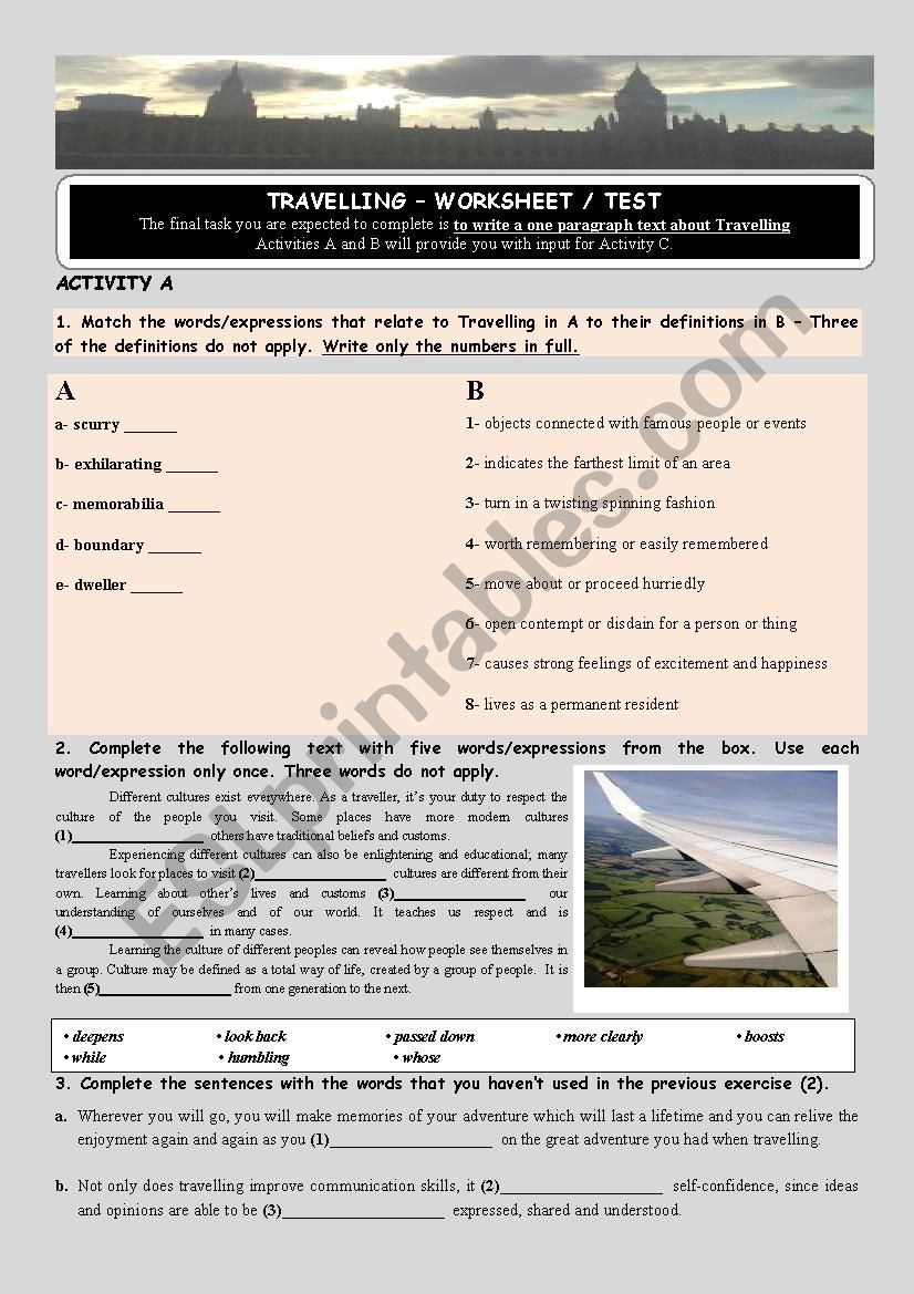 Travelling worksheet