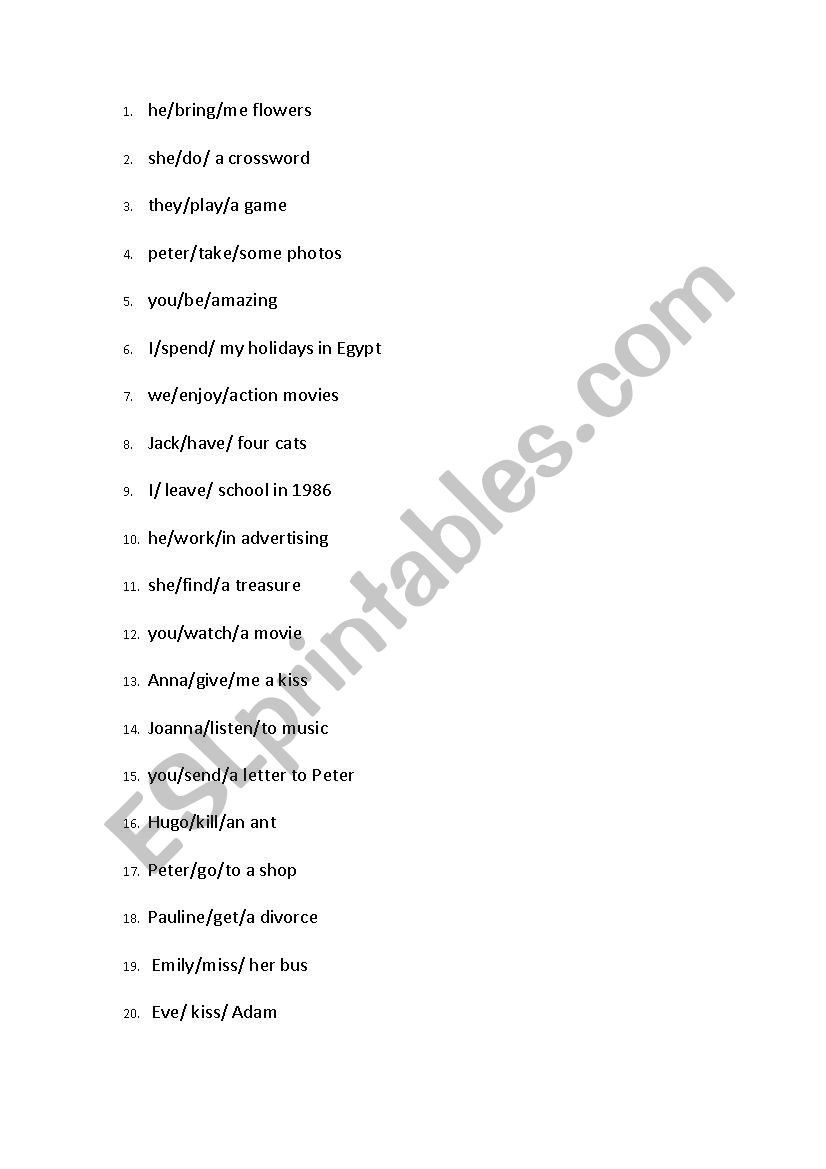 making and changing sentences worksheet