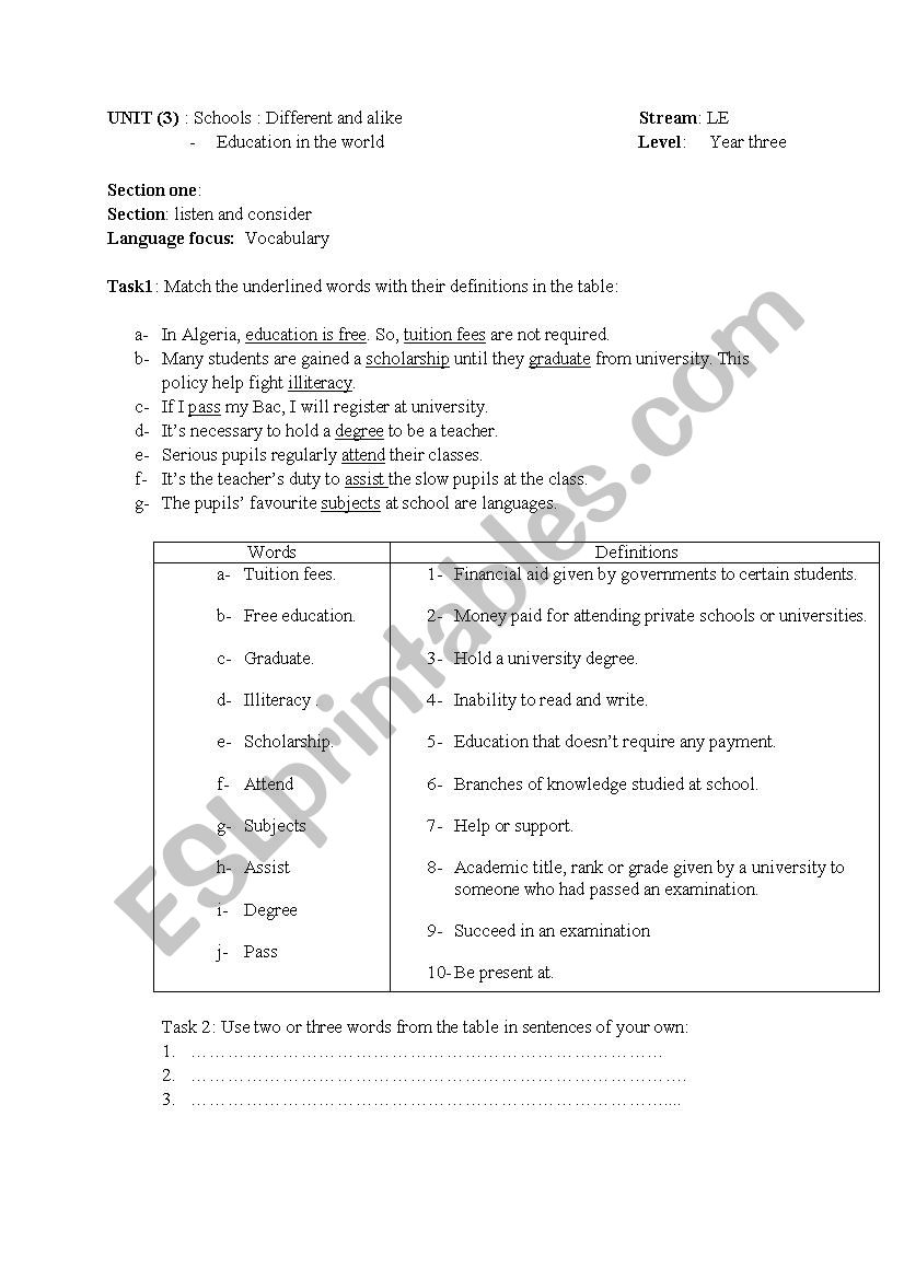 vocabulary worksheet