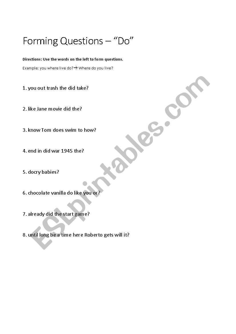 Forming Questions worksheet