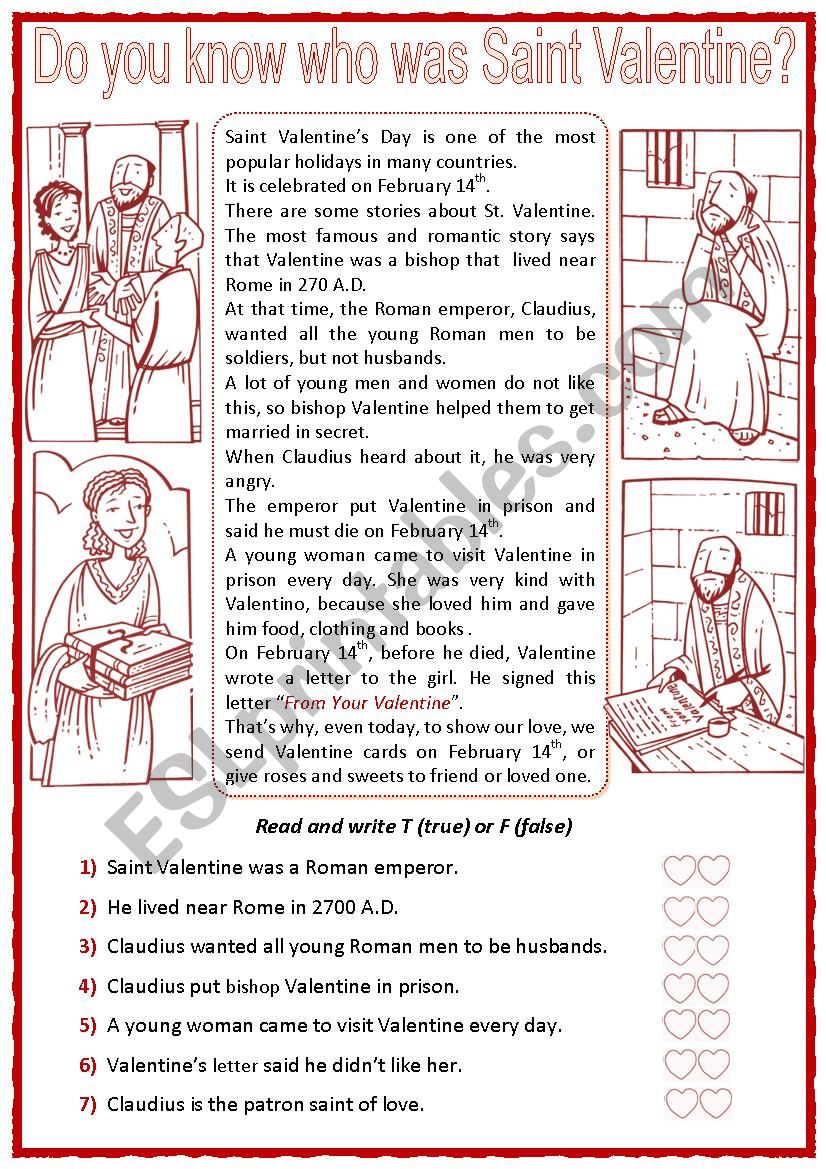 Who was Saint Valentine worksheet