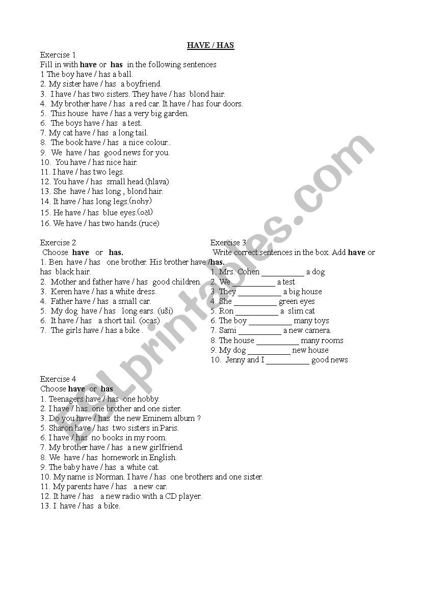 HAVE GOT and TO BE worksheet