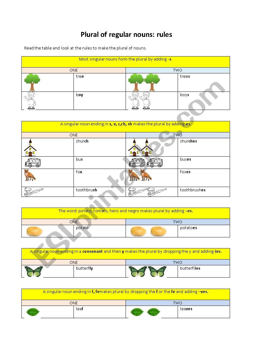 Plural of regular nouns: rules