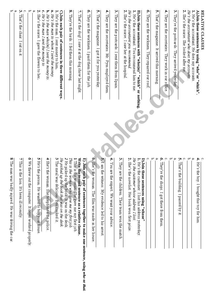 Relative Clause worksheet