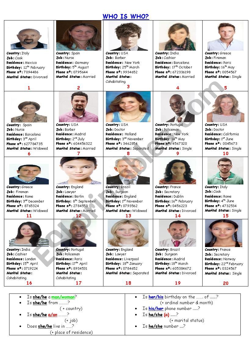 Who is Who? worksheet