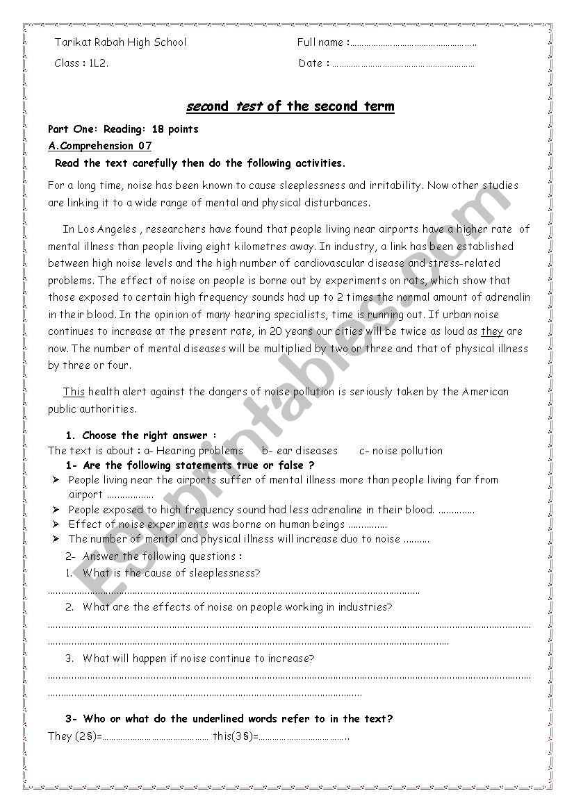 noise pollution worksheet