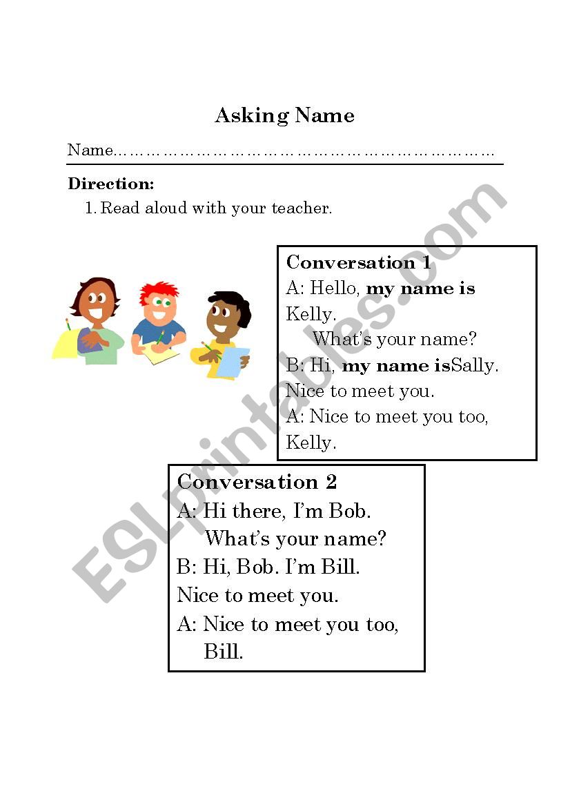 Asking Name  worksheet