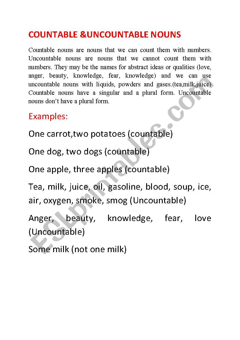 countable and uncountable nouns