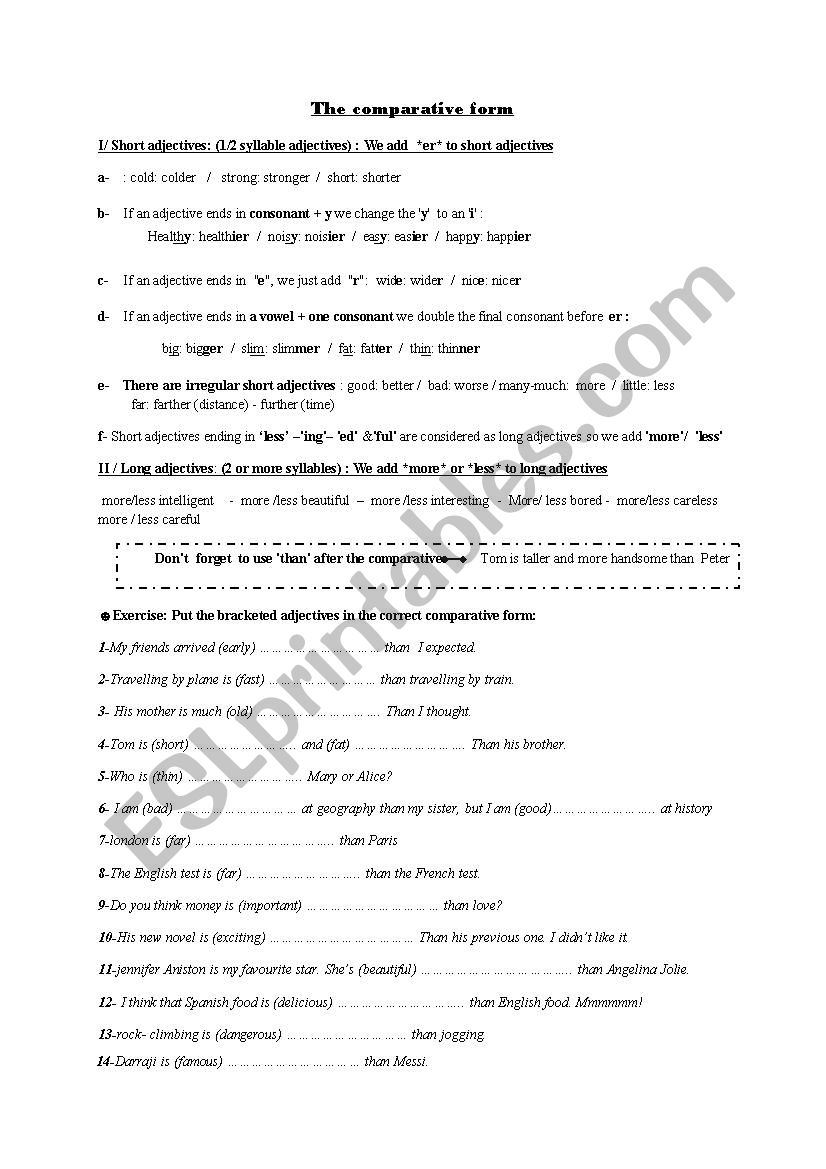 Comparative form for the 8th formers