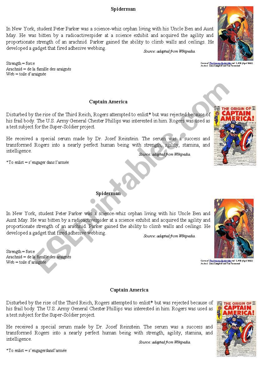 Spiderman and captain america - used to/could/couldnÂ´t