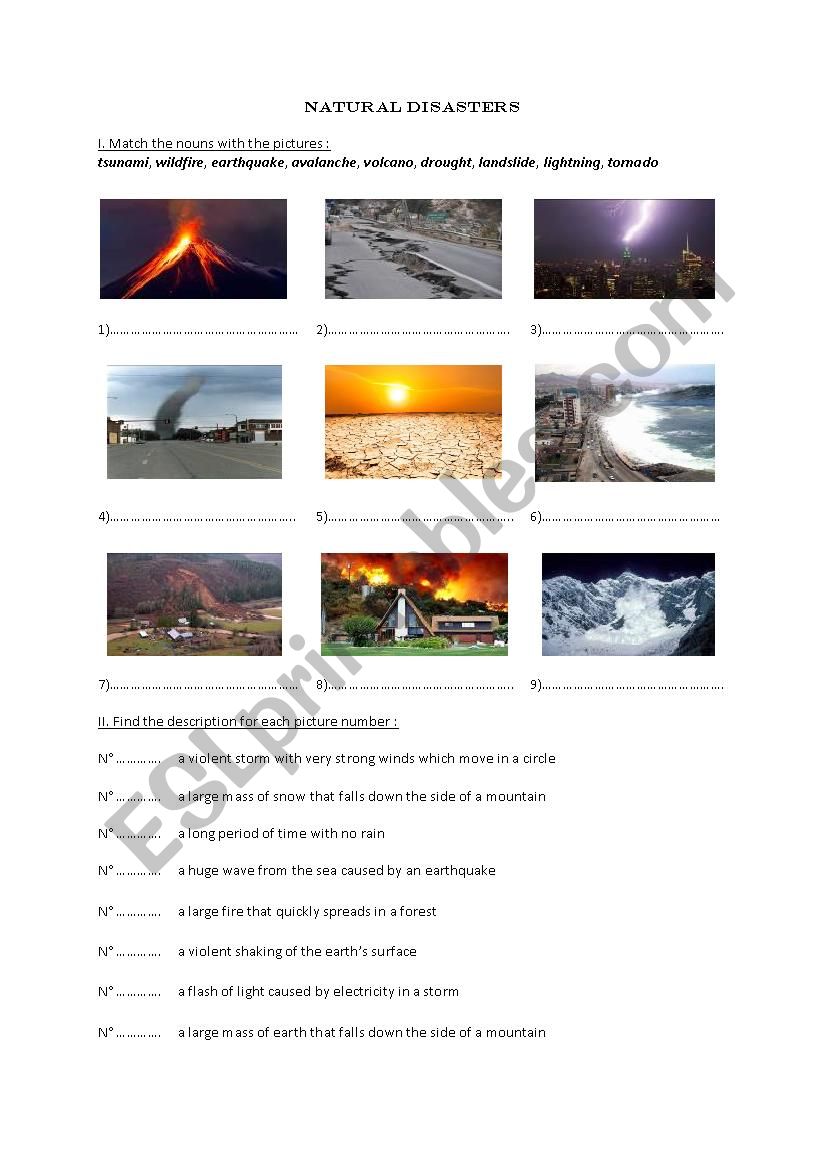 Natural disasters worksheet