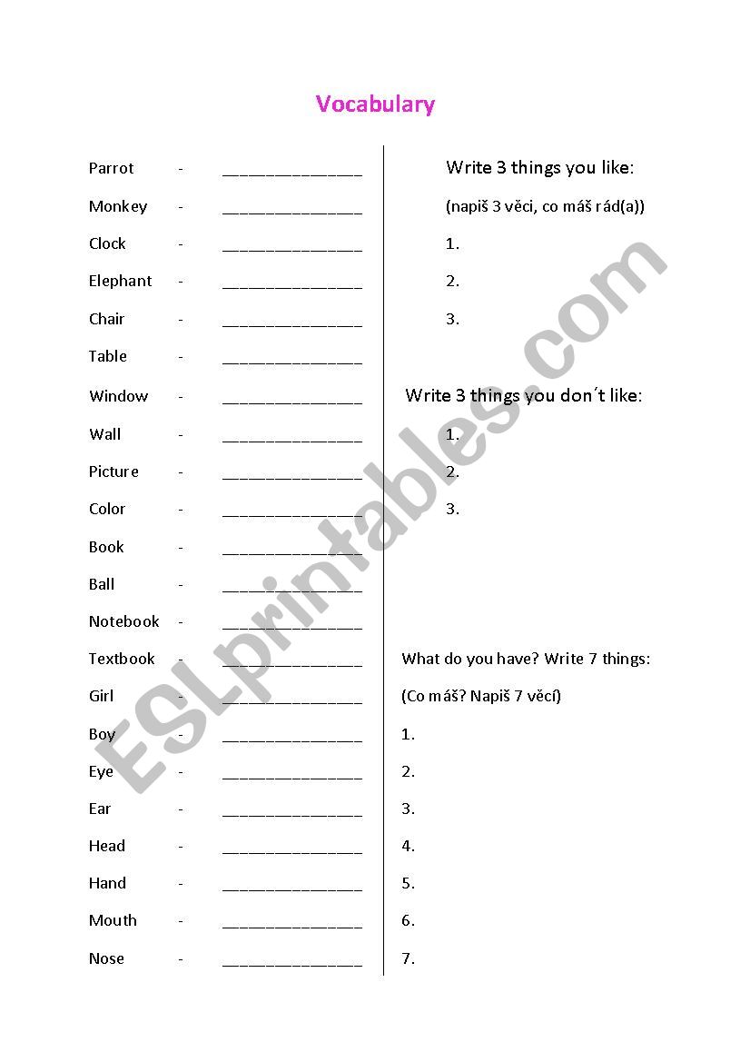 Worksheet for training a memory