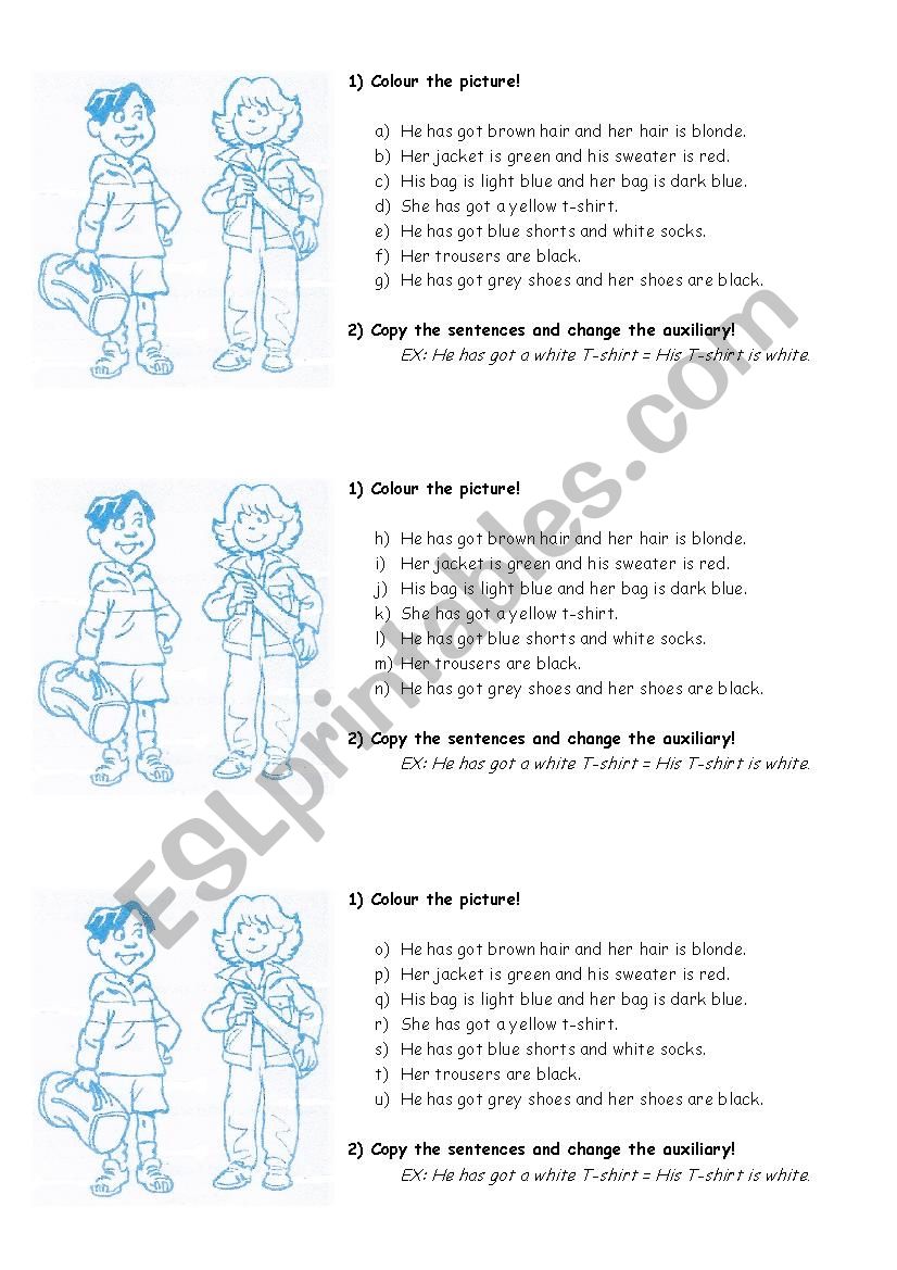 His/ her clothes worksheet