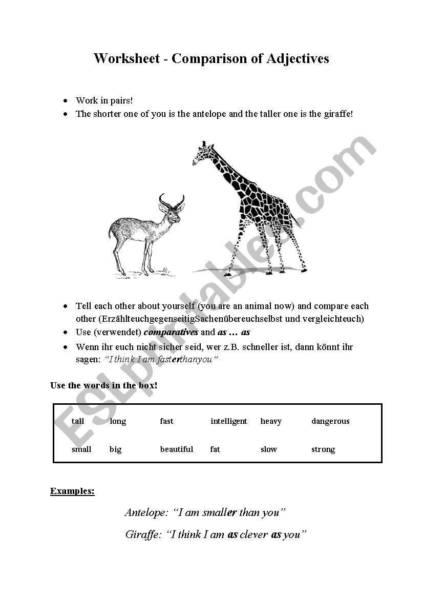 Comparison of Adjectives worksheet